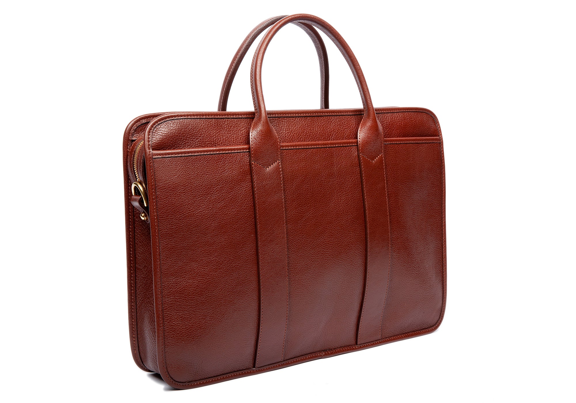 Leather Zip-Top Briefcase Chestnut