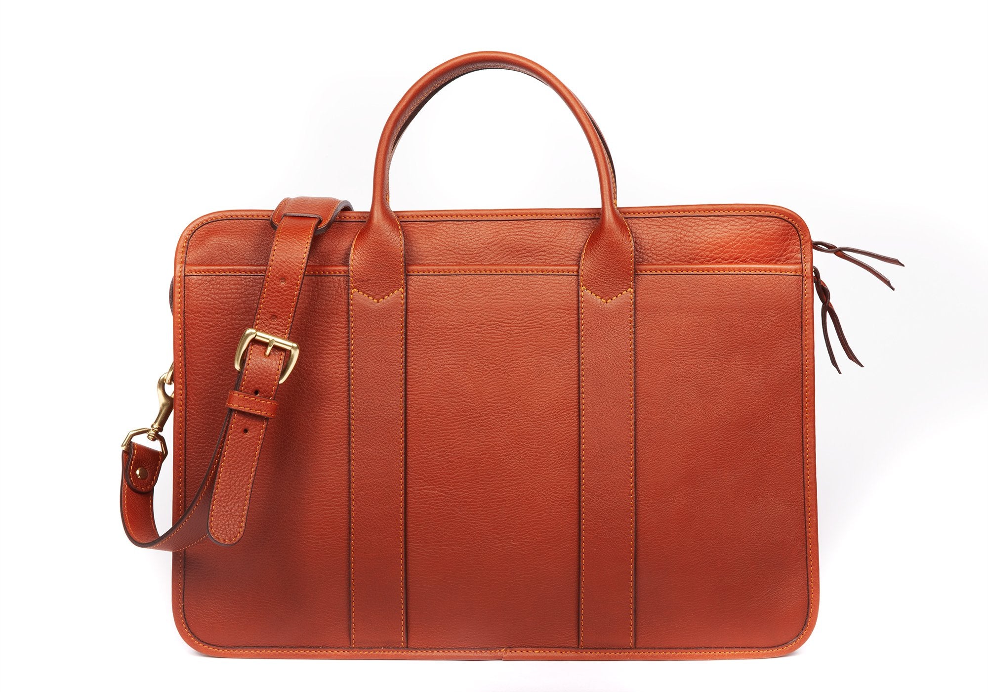Leather Zip-Top Briefcase Saddle Tan