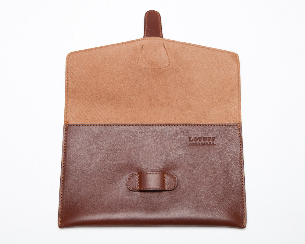 Front View Open of Leather iPad Mini Case Chestnut