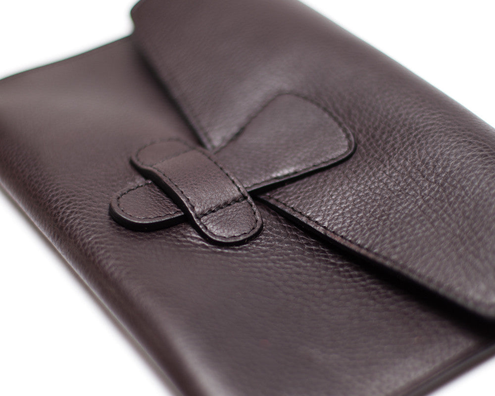 Front Closed View of Leather iPad Mini Case Chocolate
