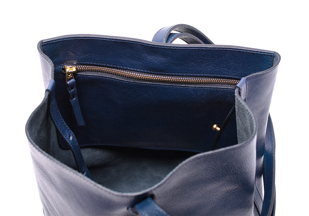Inner Leather Pocket of The Sling Backpack Indigo