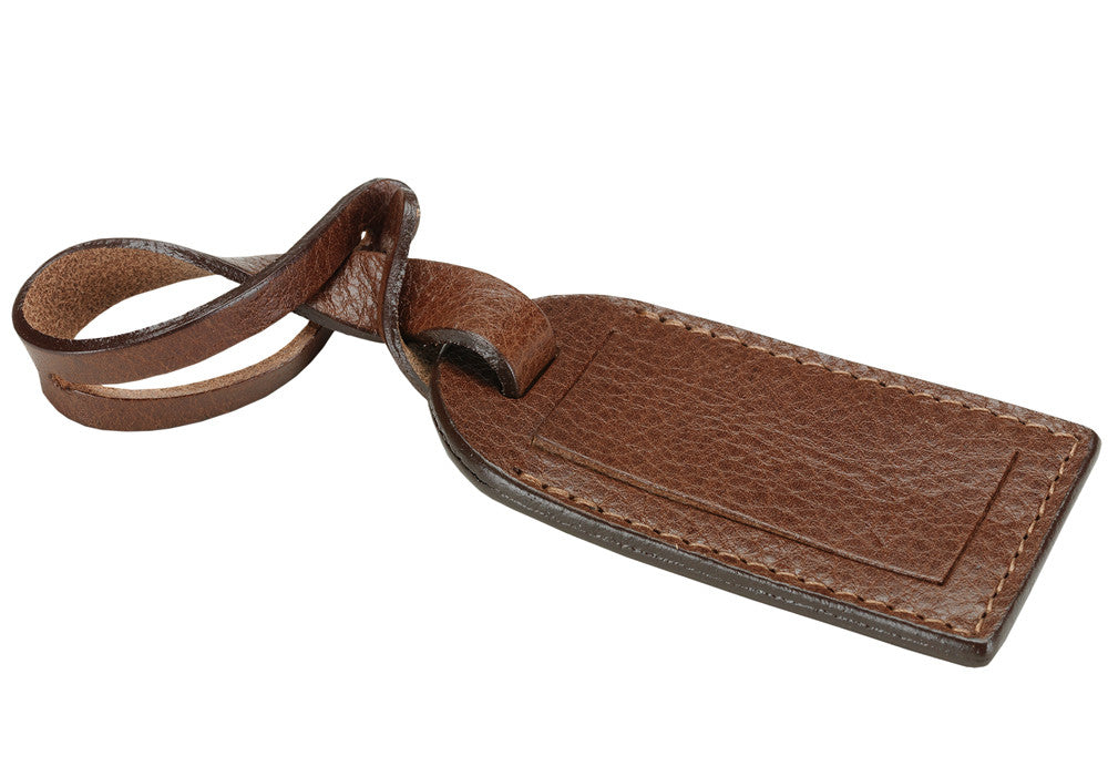 Front Leather View of Leather Luggage ID Tag Chestnut