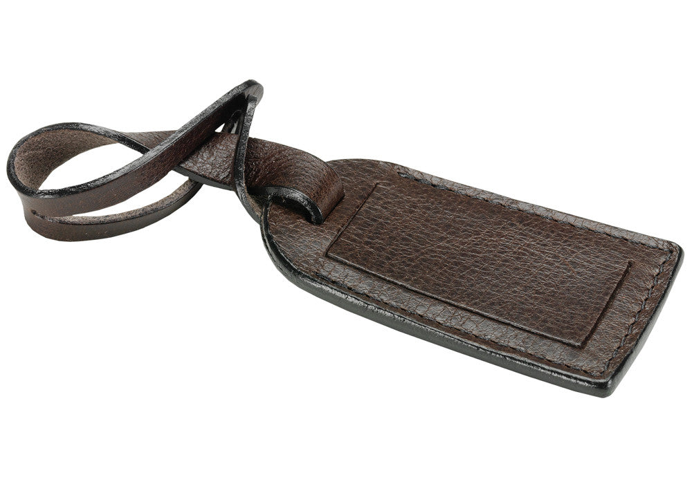 Front Leather View of Leather Luggage ID Tag Chocolate