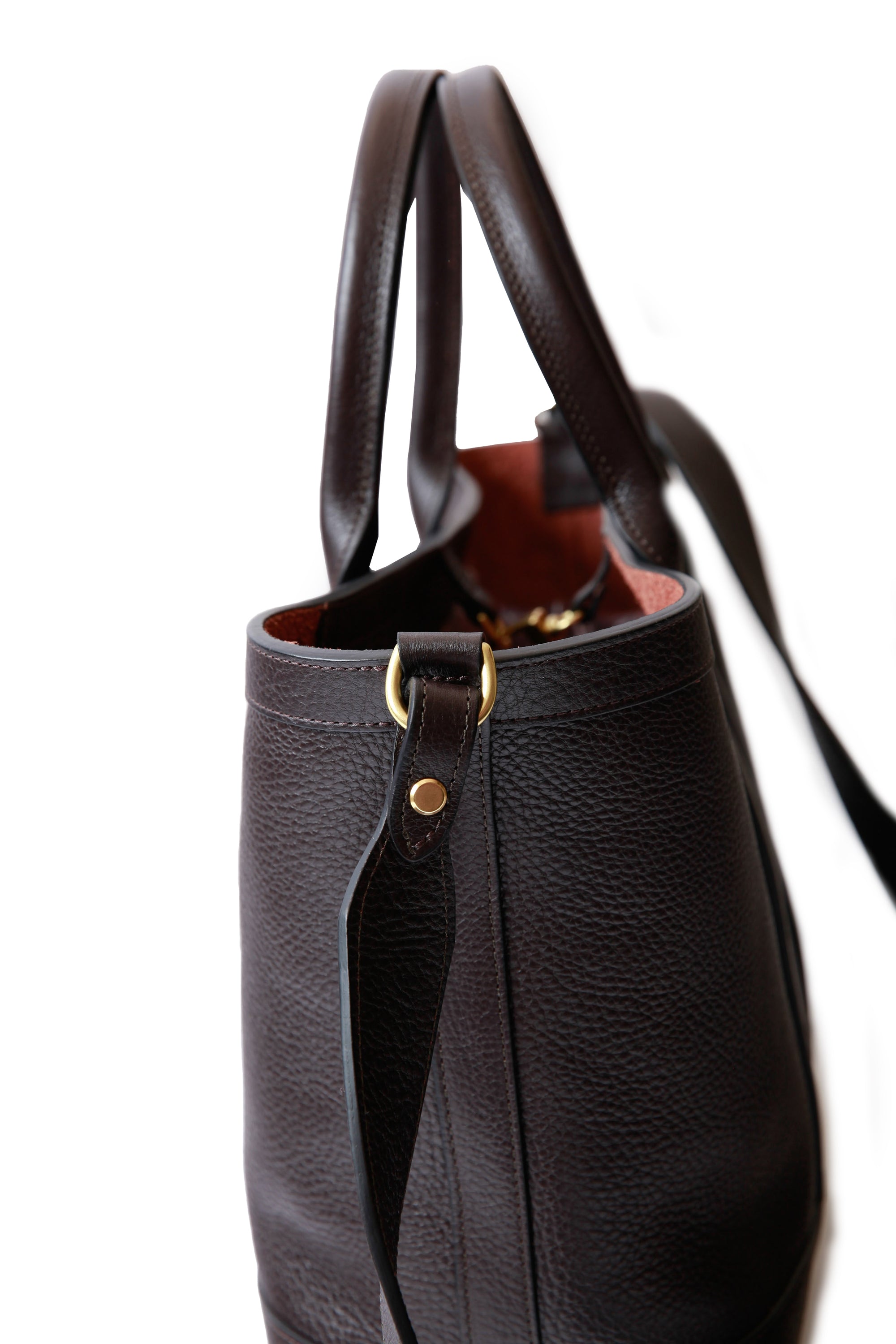 Side View of Leather Small Tote Chocolate