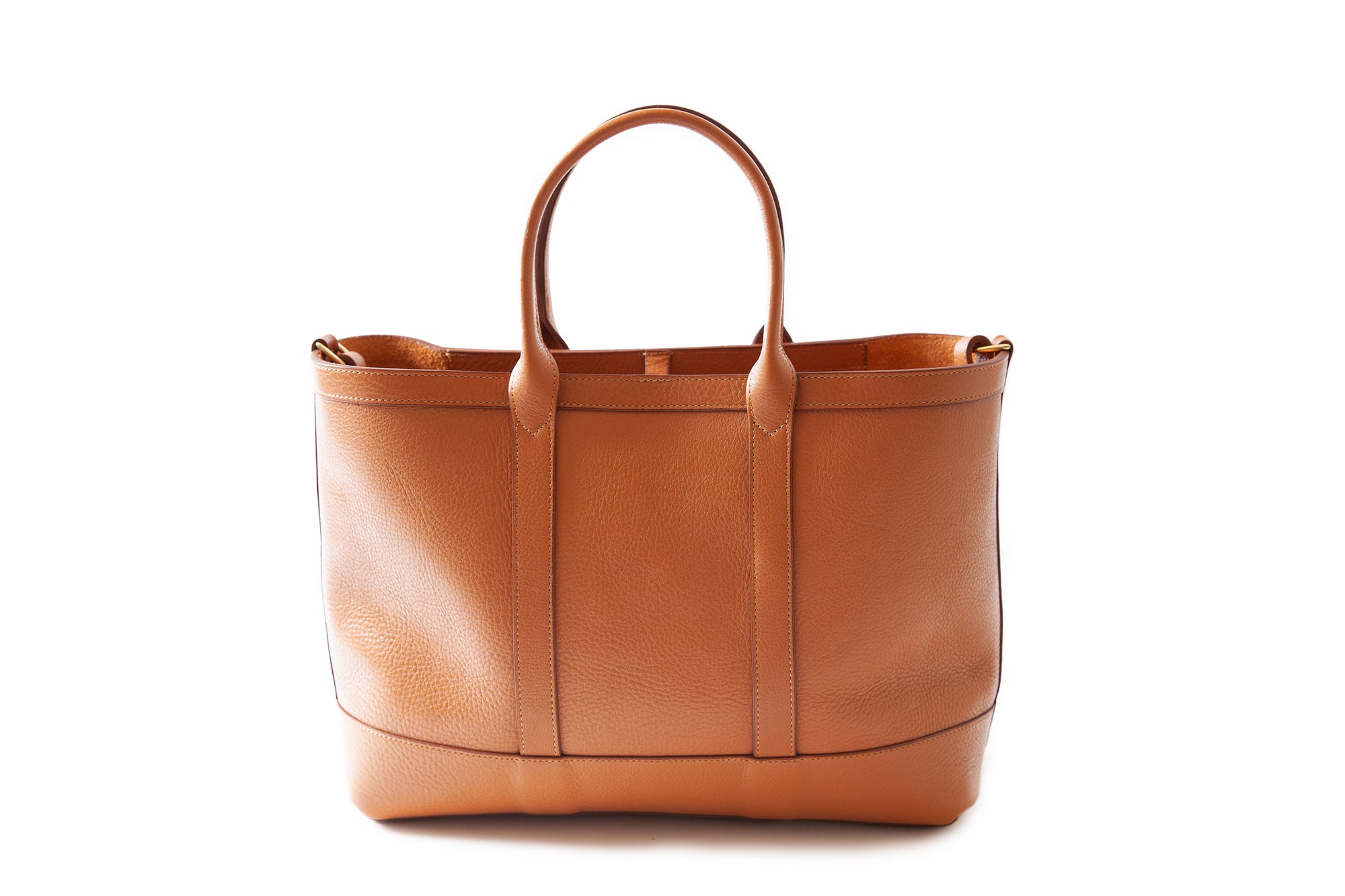 Front View w/o Strap of Leather Small Tote Camel