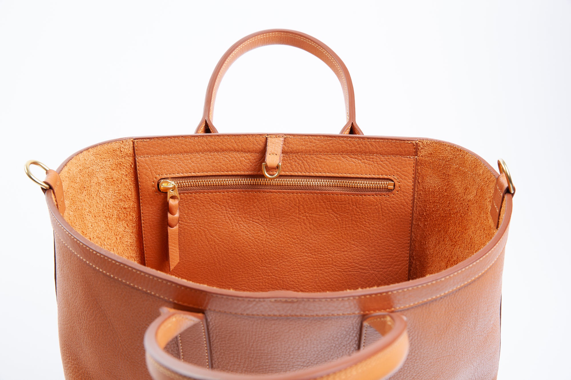 Drop Pocket of Leather Small Tote Camel