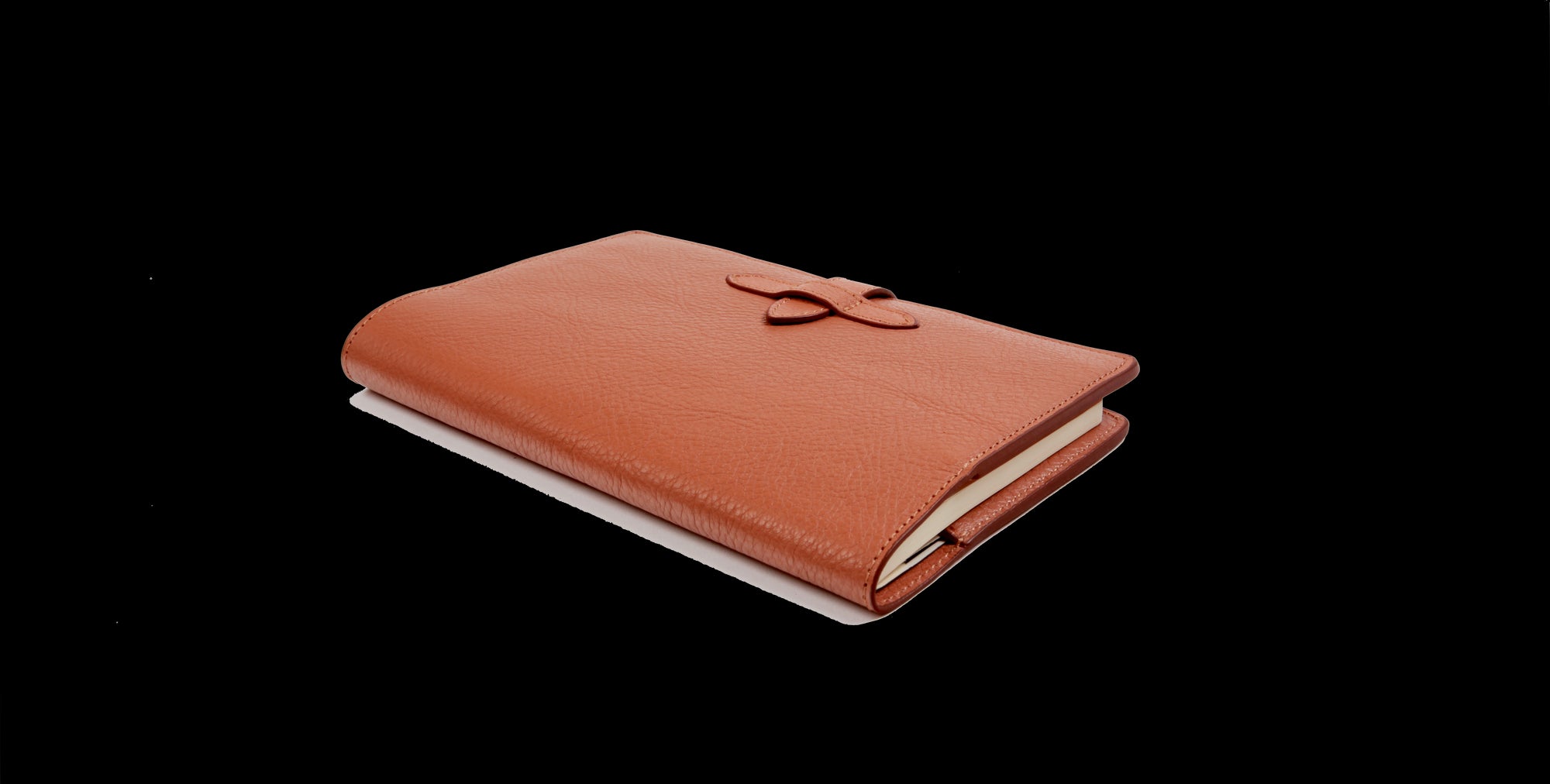 Angle View of Leather Travel Journal Camel