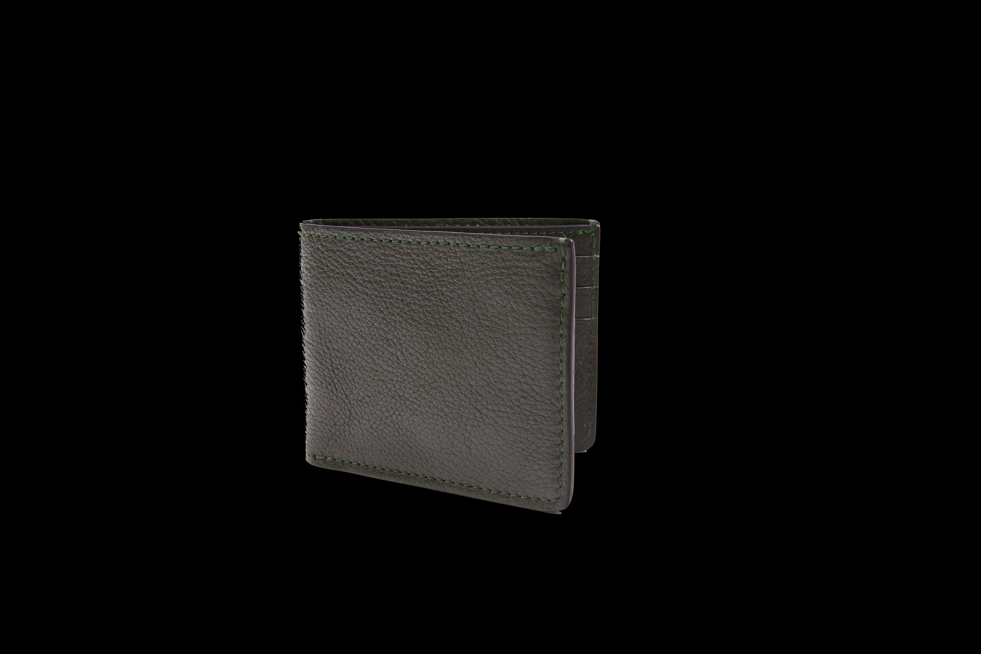Front View of Leather Bifold Wallet Green
