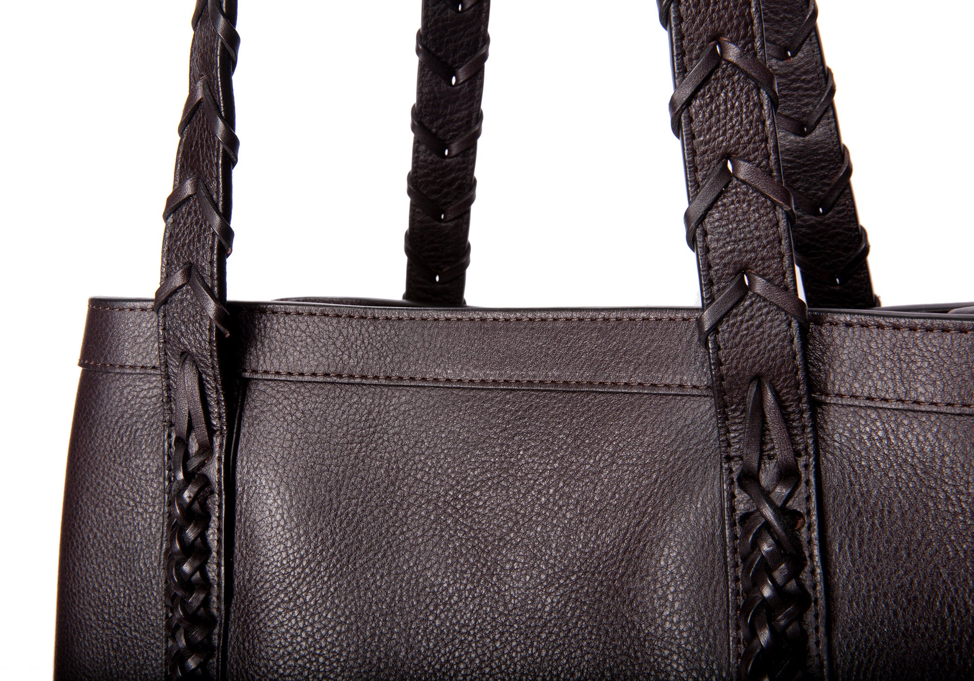 Braided Leather Angle Tote Chocolate