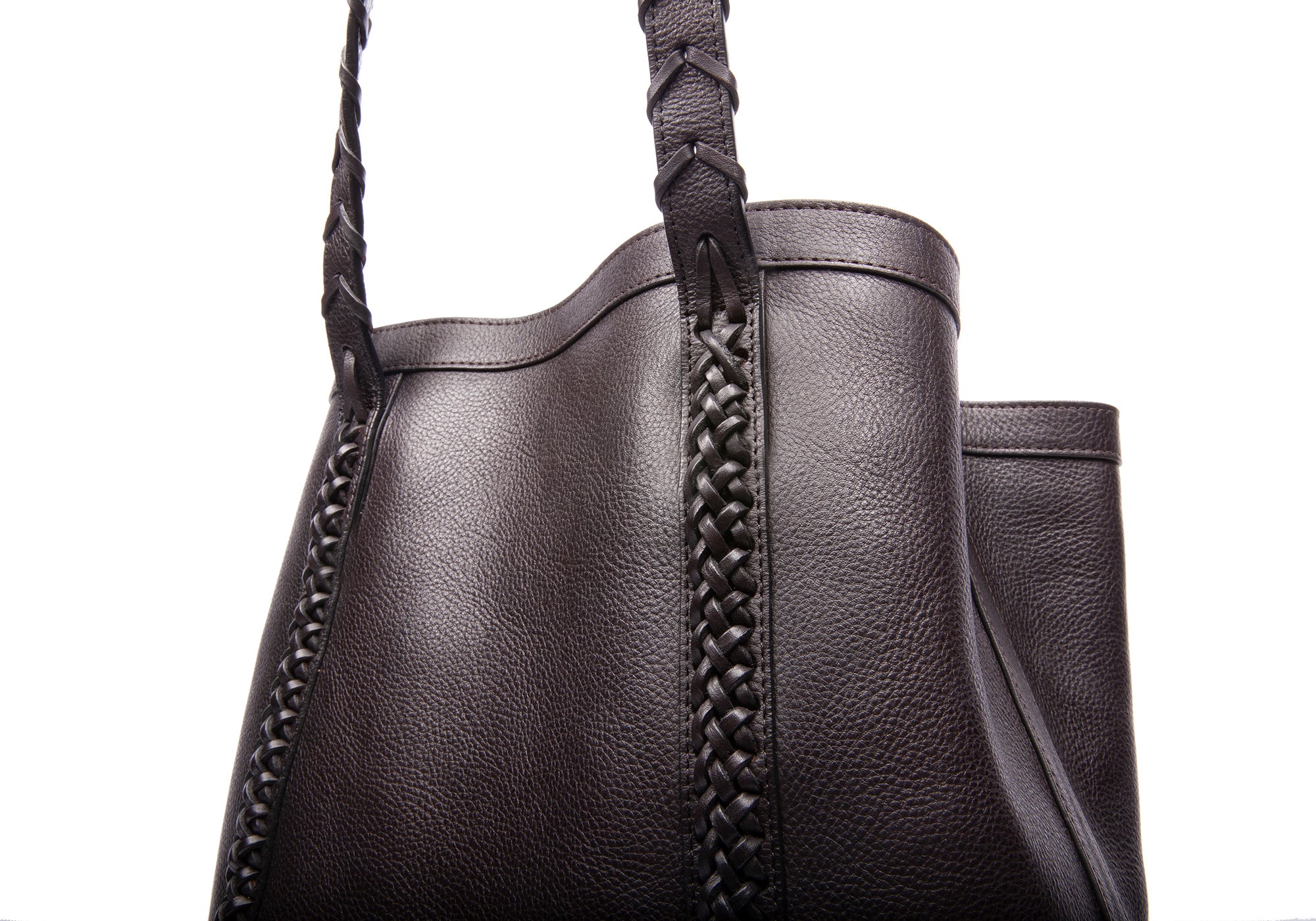 Braided Leather Angle Tote Chocolate