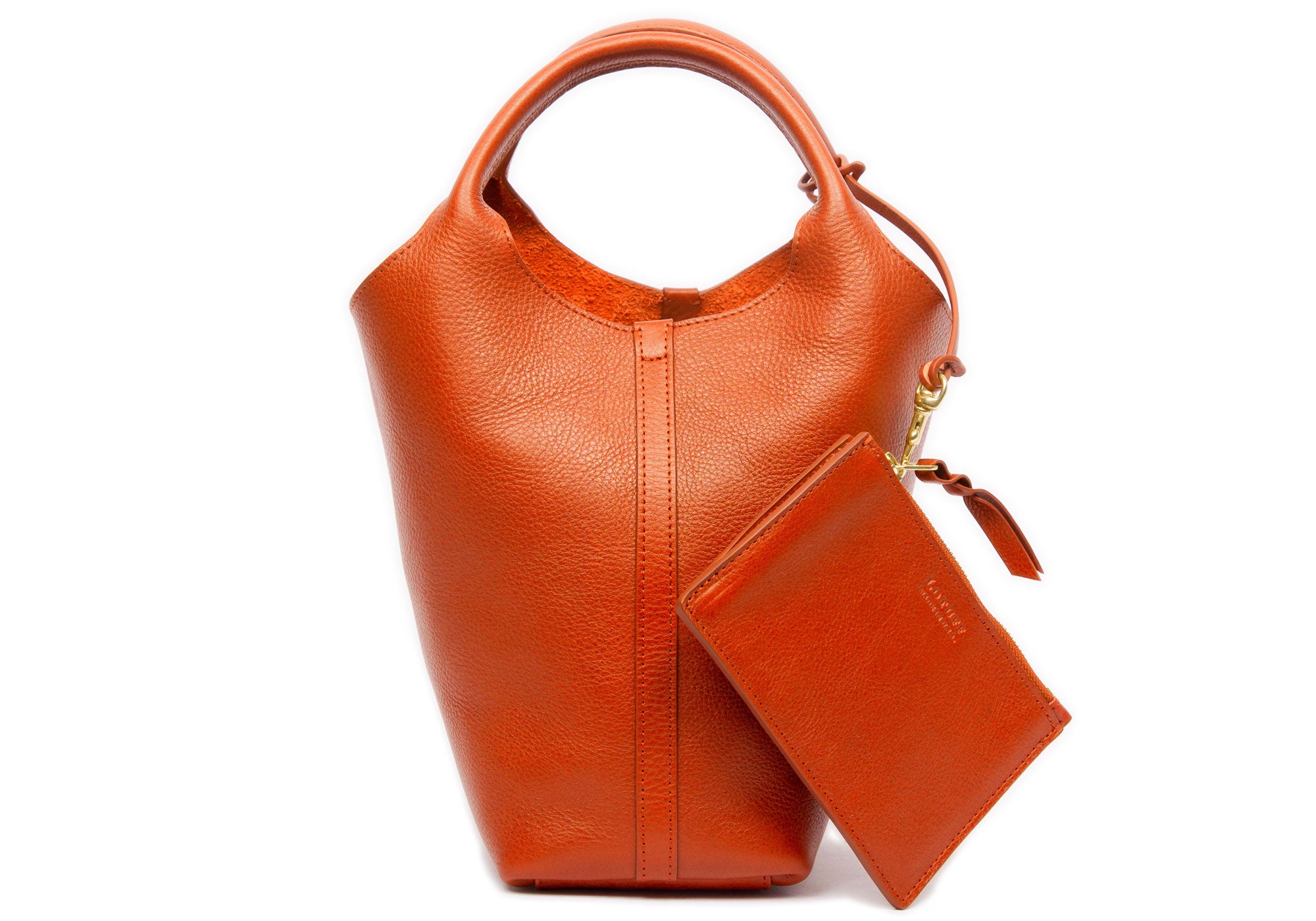 Front Leather View of The One-Piece Bag Orange