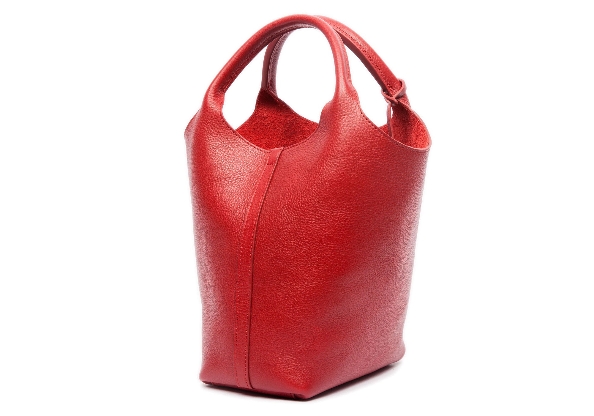 Side Leather View of The One-Piece Bag Red