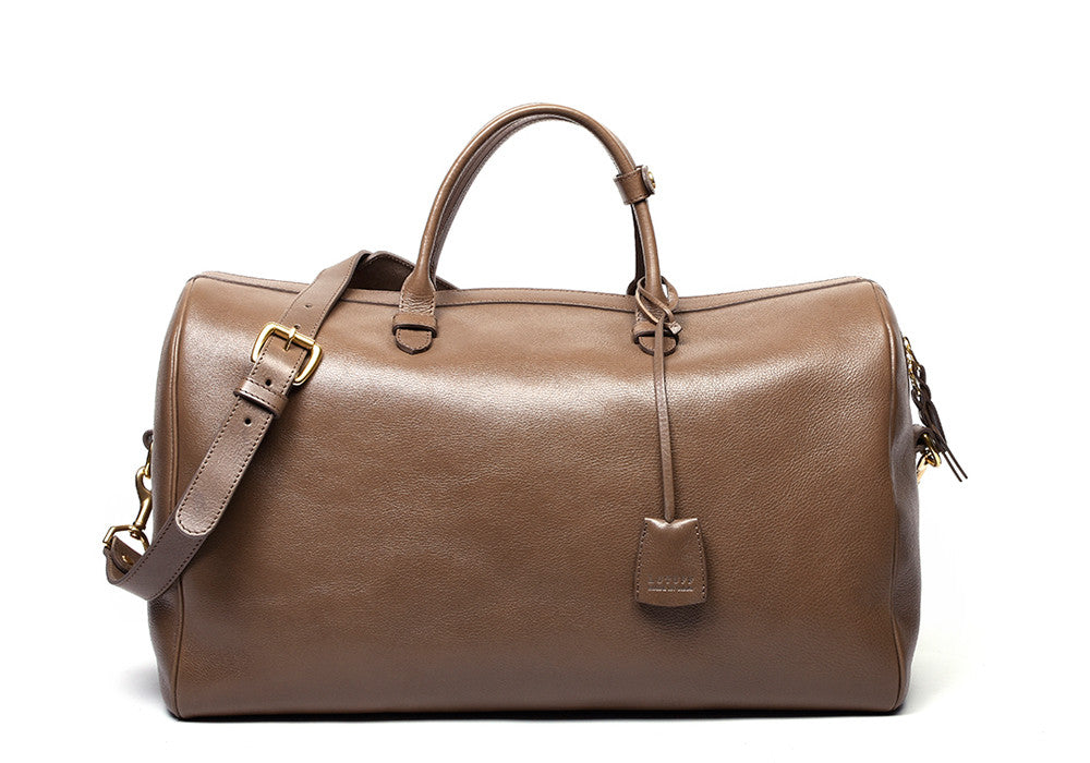 Front Leather View of No. 10 Weekender Bag Clay