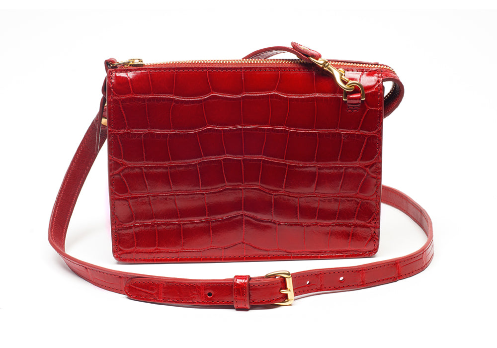 Red Metallic Croc Shoulder Bag