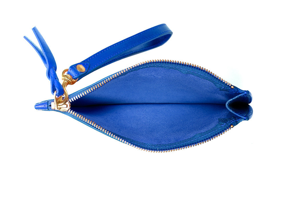 Open Front View of Round Pouch Electric Blue
