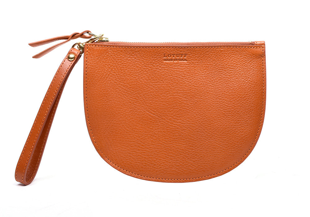Front Leather View of Round Pouch Orange