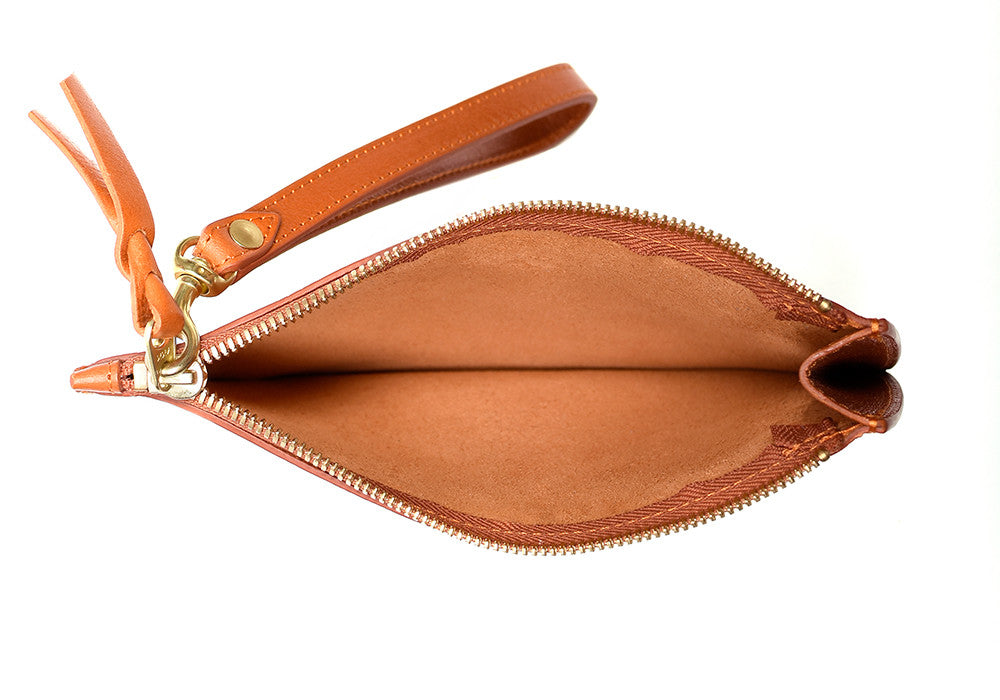 Front Open Leather View of Round Pouch Orange