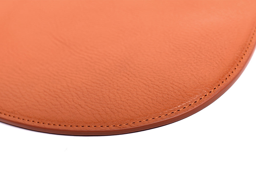 Close Up Leather of Round Pouch Orange