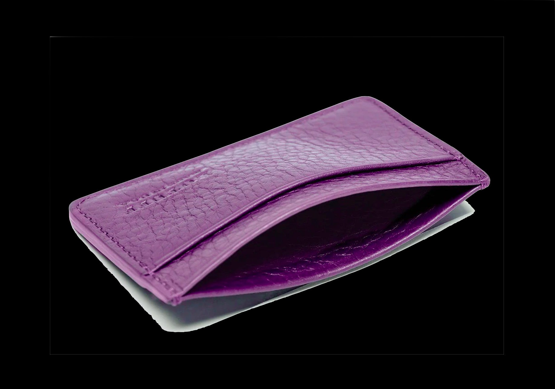 Open View of Leather Credit Card Wallet Orchid