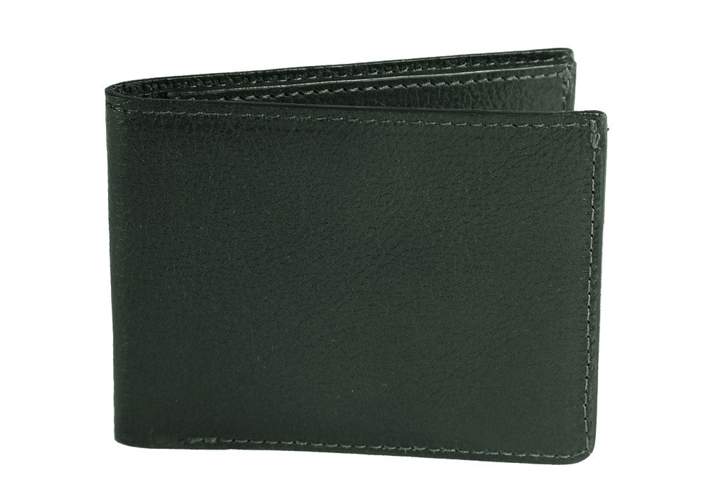 Front View of Two-Pocket Leather Bifold Wallet Green
