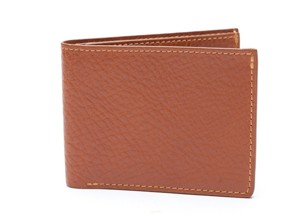 Front View of Two-Pocket Leather Bifold Wallet Tan