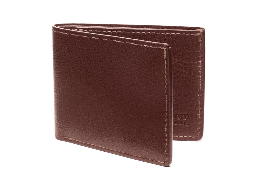 Front View of Two-Pocket Leather Bifold Wallet Chestnut
