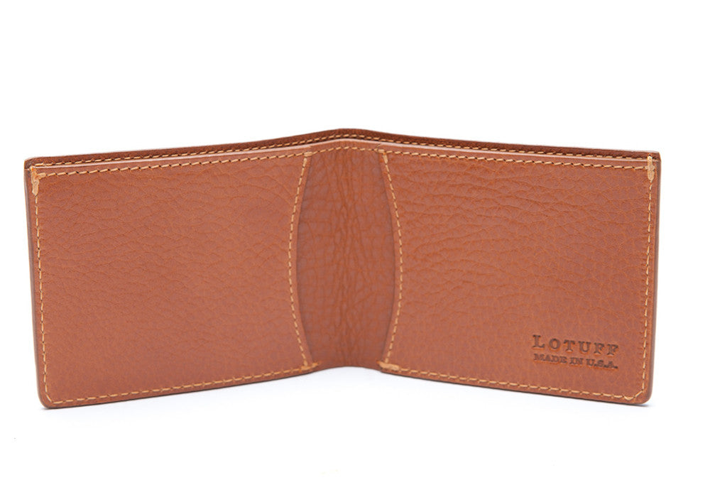 Front View Open of Two-Pocket Leather Bifold Wallet Tan