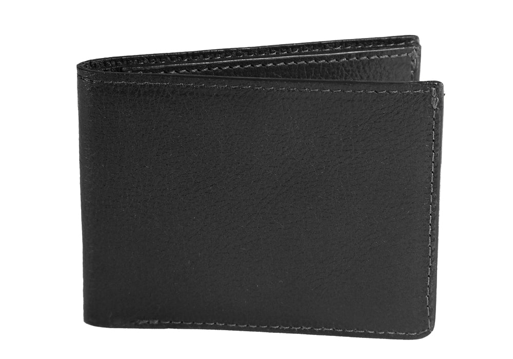 Two-Pocket Leather Bifold Wallet Black|Front View Closed
