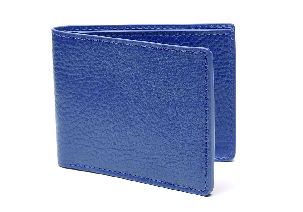 Front View of Two-Pocket Leather Bifold Wallet Electric Blue