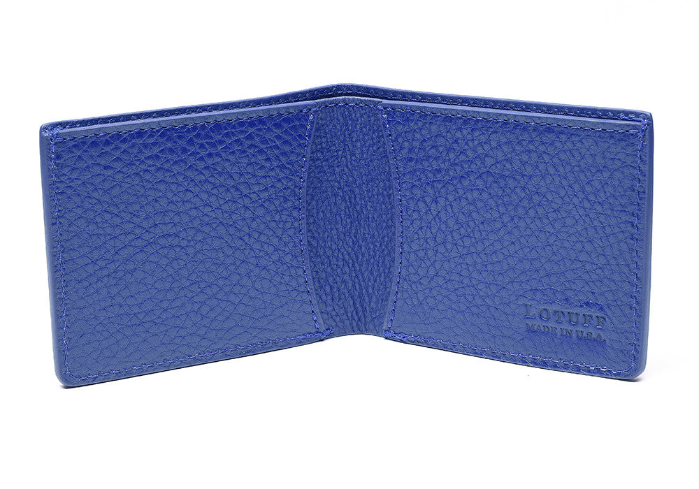 Front View of Two-Pocket Leather Bifold Wallet Electric Blue