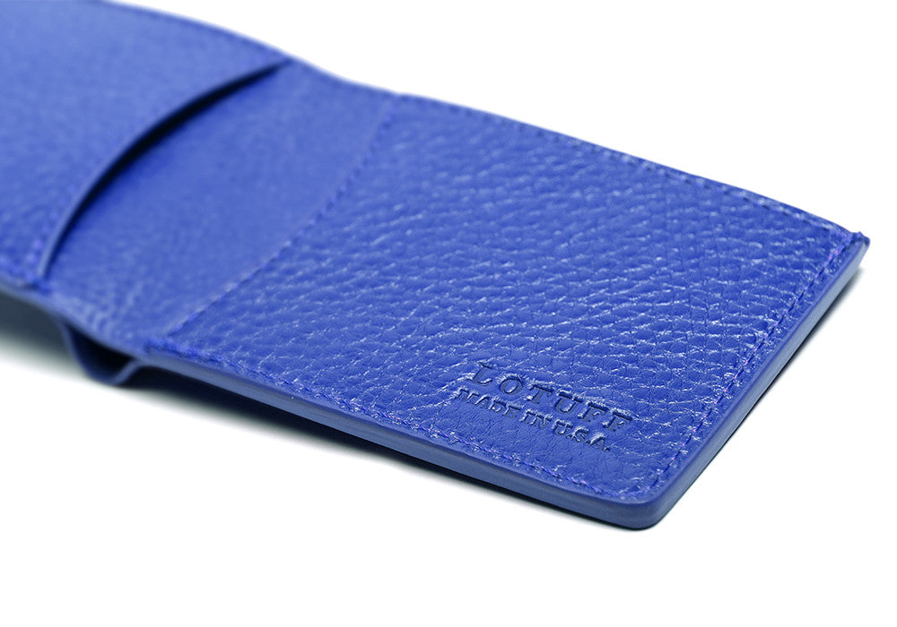 Close Side View of Two-Pocket Leather Bifold Wallet Electric Blue