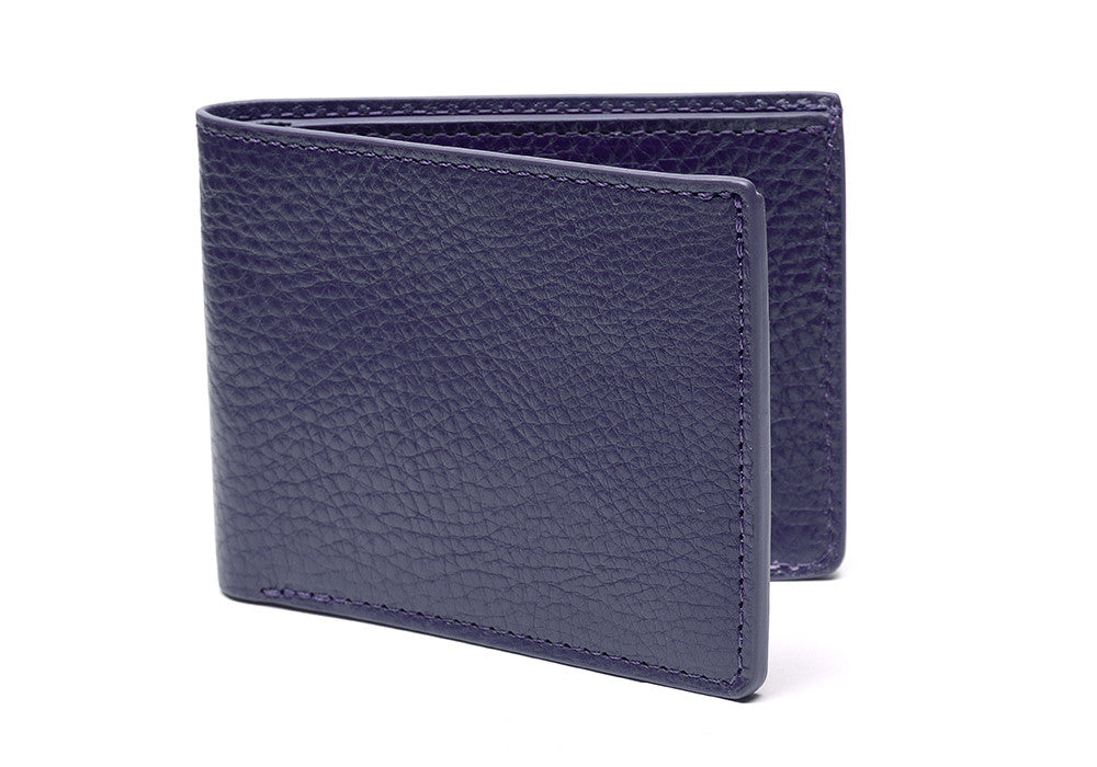 Front View of Two-Pocket Leather Bifold Wallet Indigo