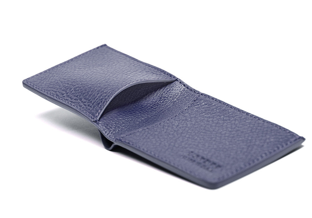 Side View of Two-Pocket Leather Bifold Wallet Indigo