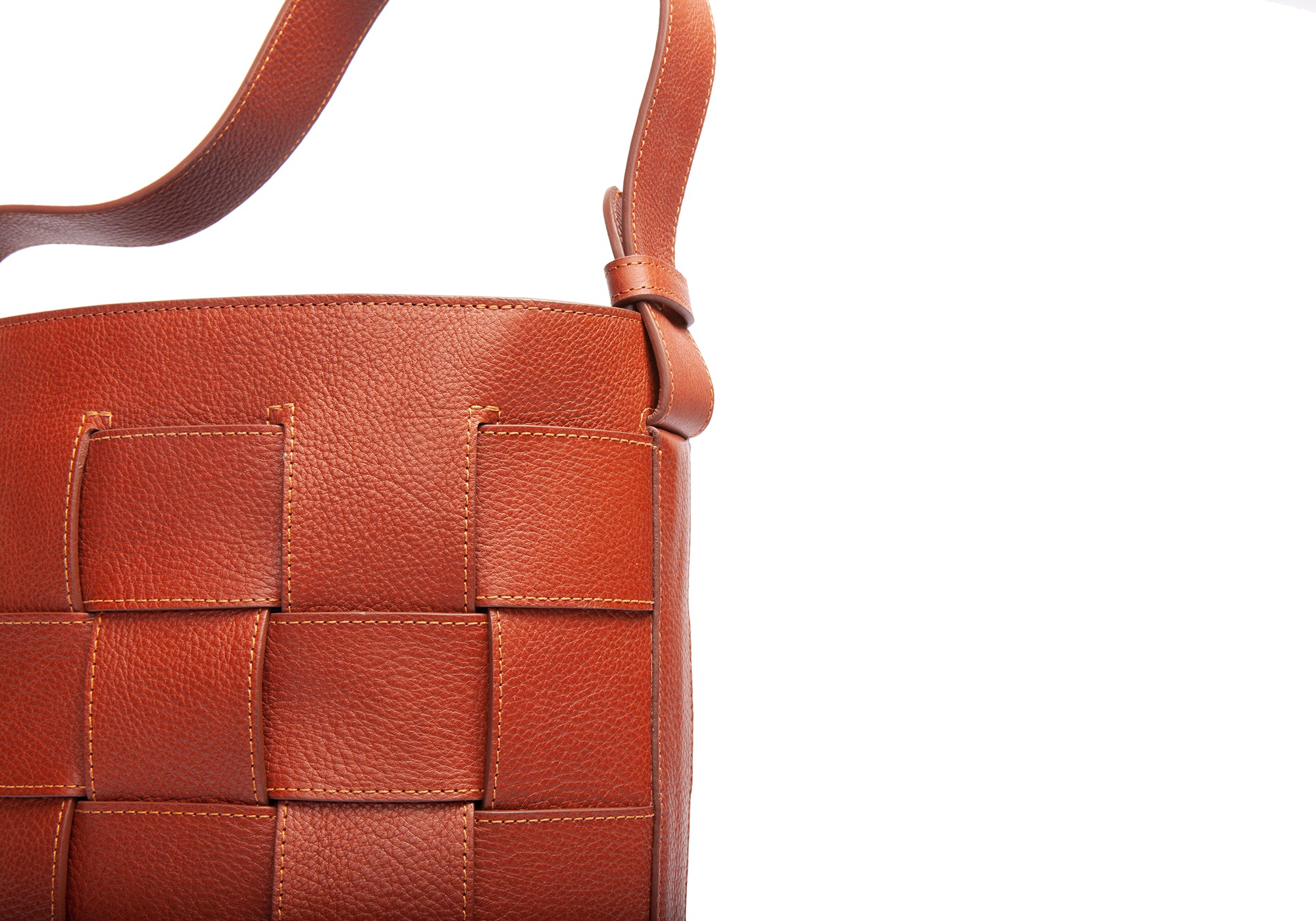 Lotuff Woven Leather Bucket Shoulder Bag, Saddle | Ryland Life Equipment