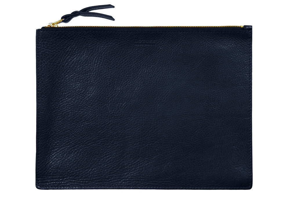 Front Leather View of No. 13 Pouch Navy