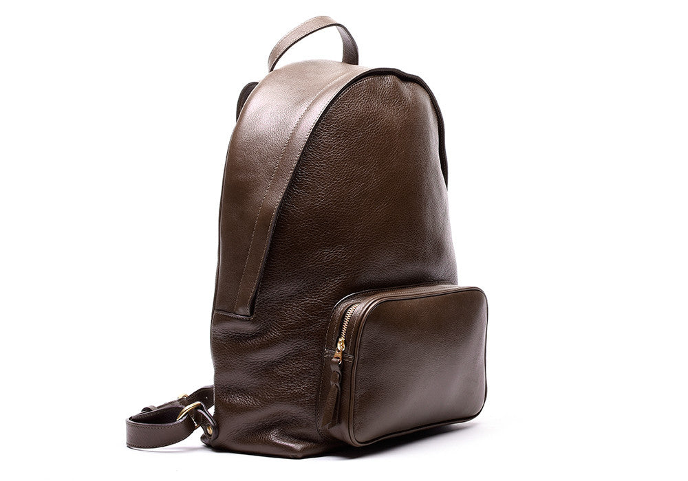 Side view of Leather Zipper Backpack Chocolate