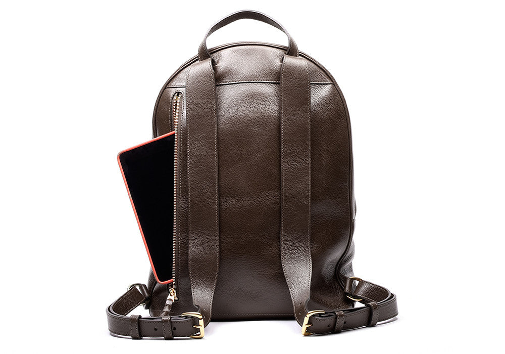 Back Leather Straps of Leather Zipper Backpack Chocolate