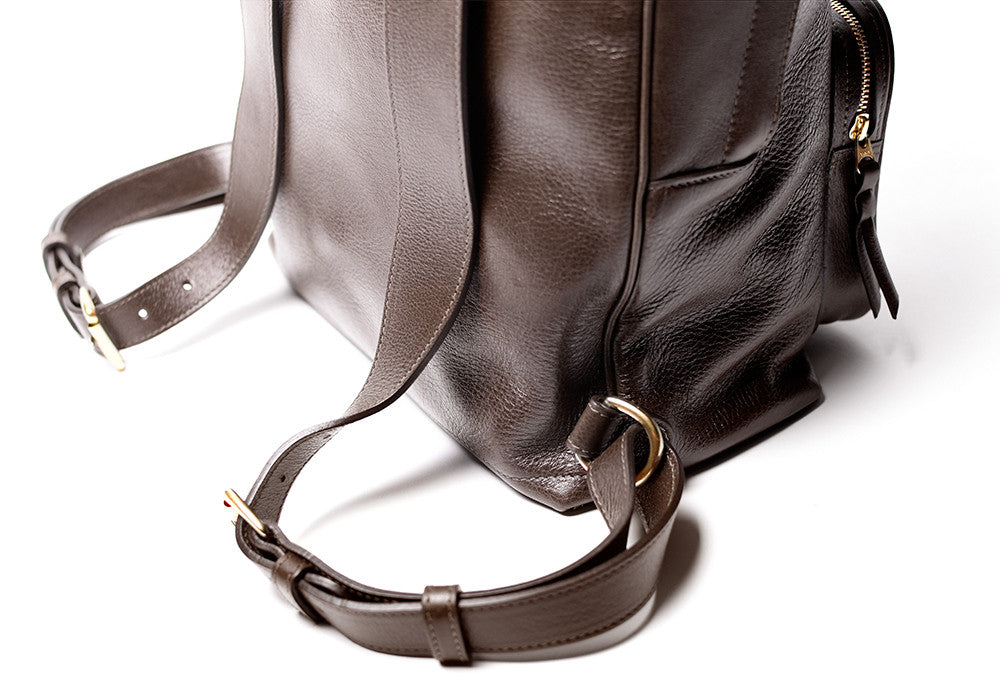 Leather Strap Bottom of Leather Zipper Backpack Chocolate