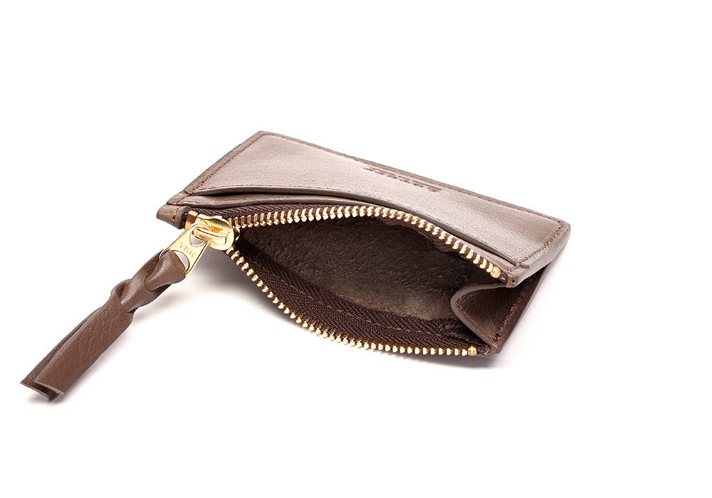 Side View of Zipper Credit Card Wallet Clay
