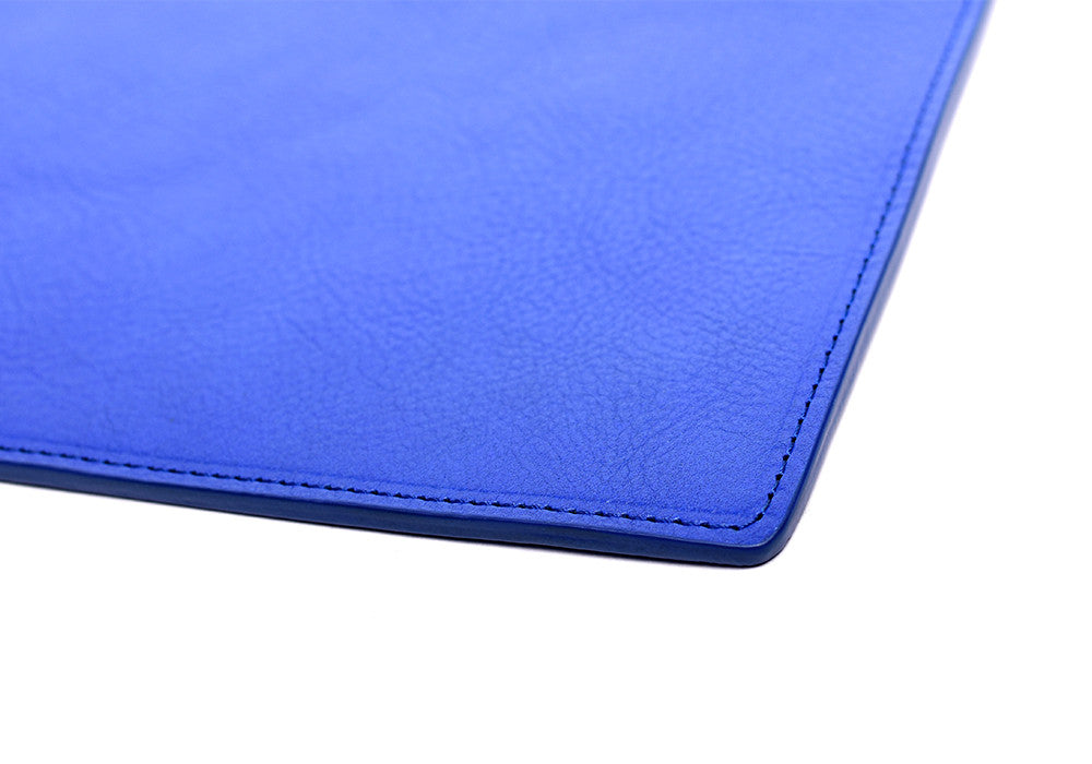Front Leather View of No. 8 Pouch Electric Blue