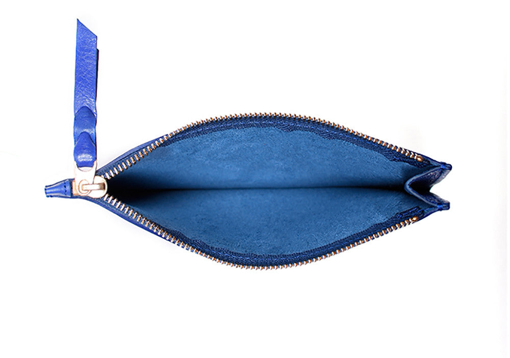 Inner Leather View of No. 8 Pouch Electric Blue