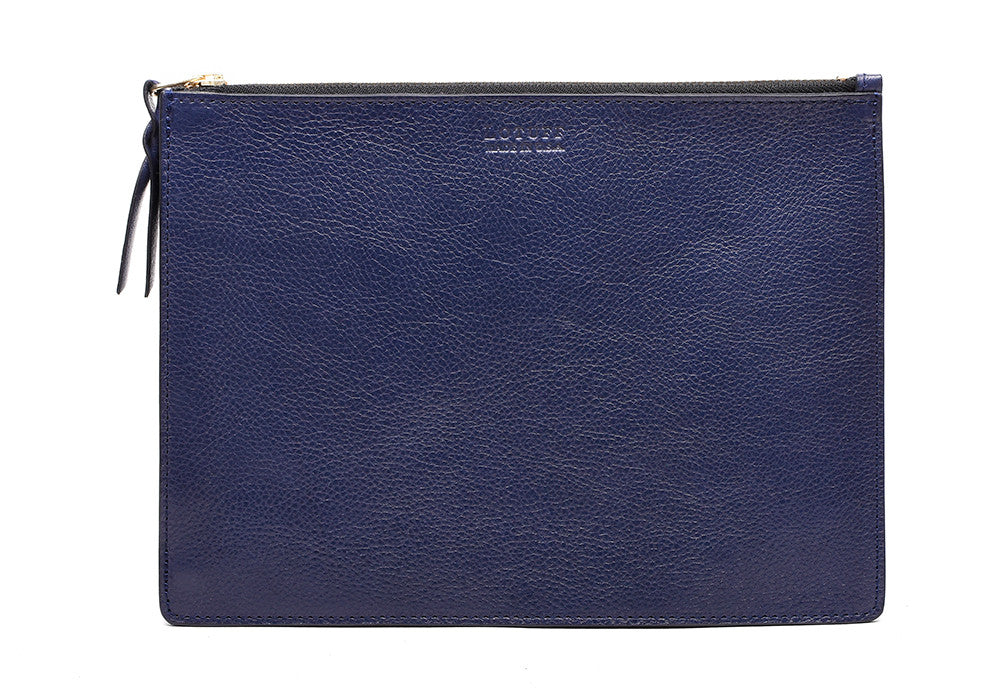Front Leather View of No. 11 Pouch Indigo