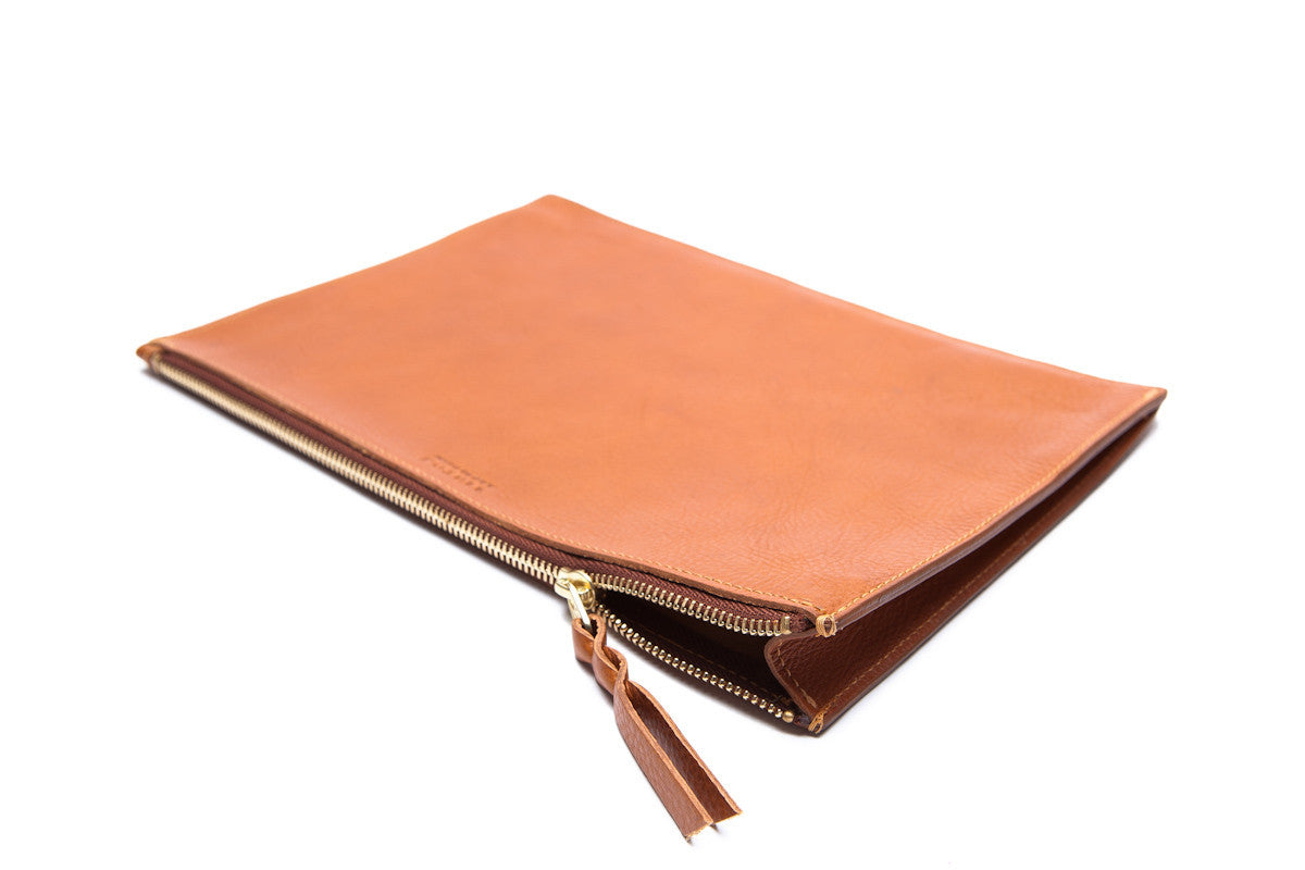 Front Leather View of No. 13 Pouch Tan