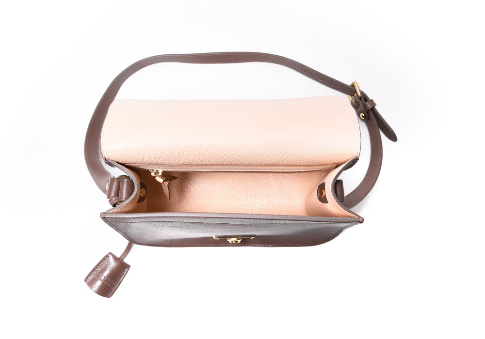 Top Open View of Arc Shoulder Bag Clay-Natural