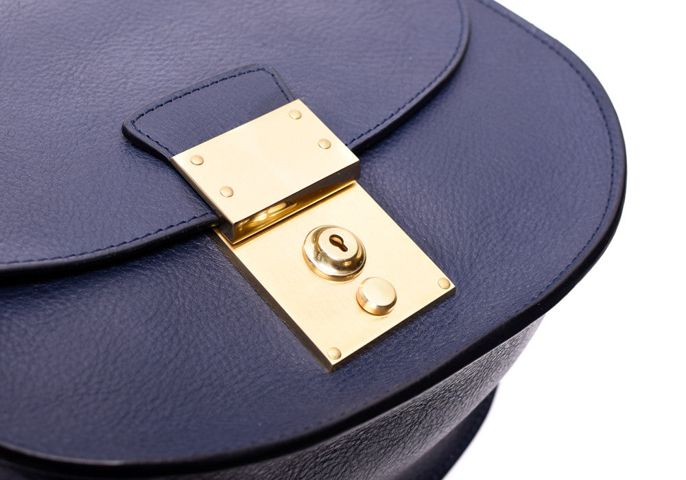 Lock View of Arc Shoulder Bag Indigo-Electric Blue