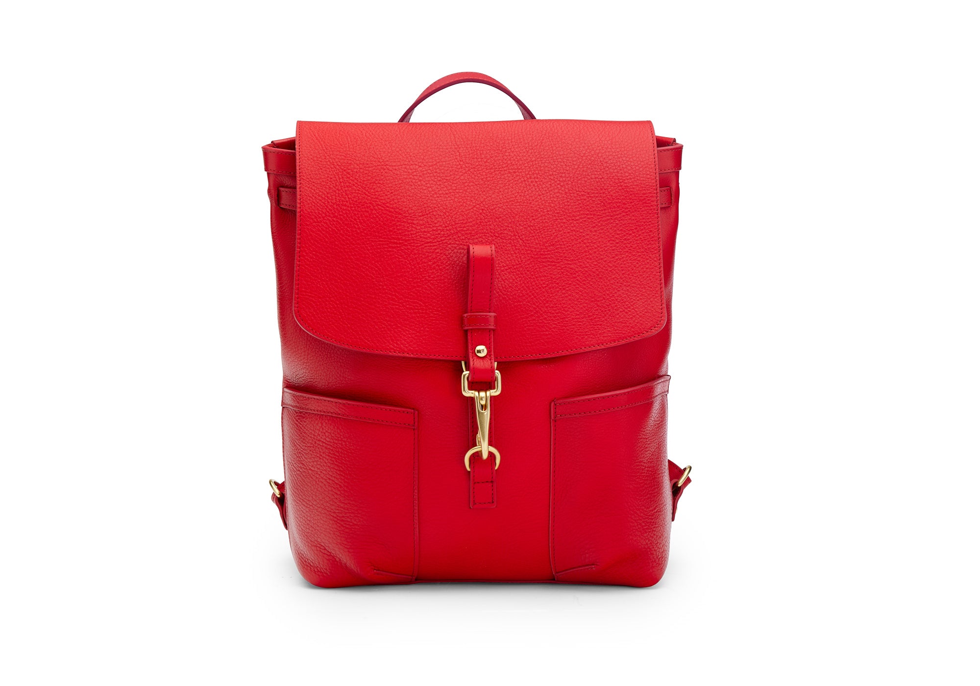 Front View of Leather No. 5 Knapsack Pop Red